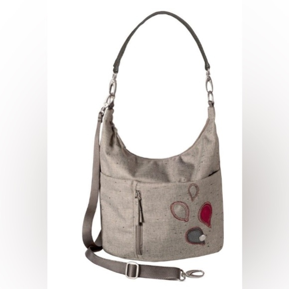 Haiku Bag/Haiku Ascend lt gray tweed hobo bag w/ red & brown accent & haiku tag